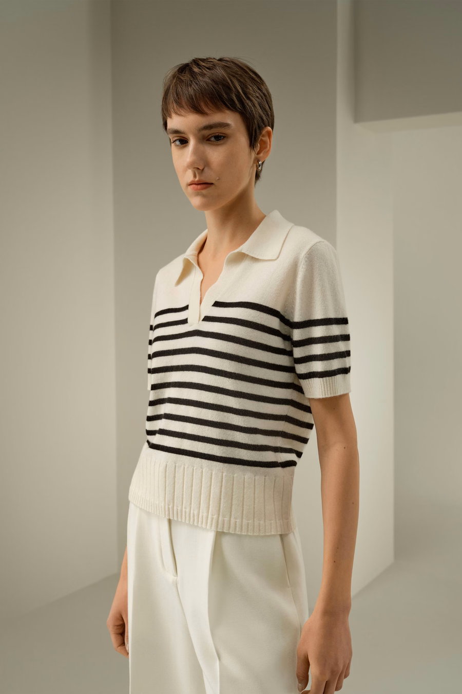 Maglione polo in cashmere a righe