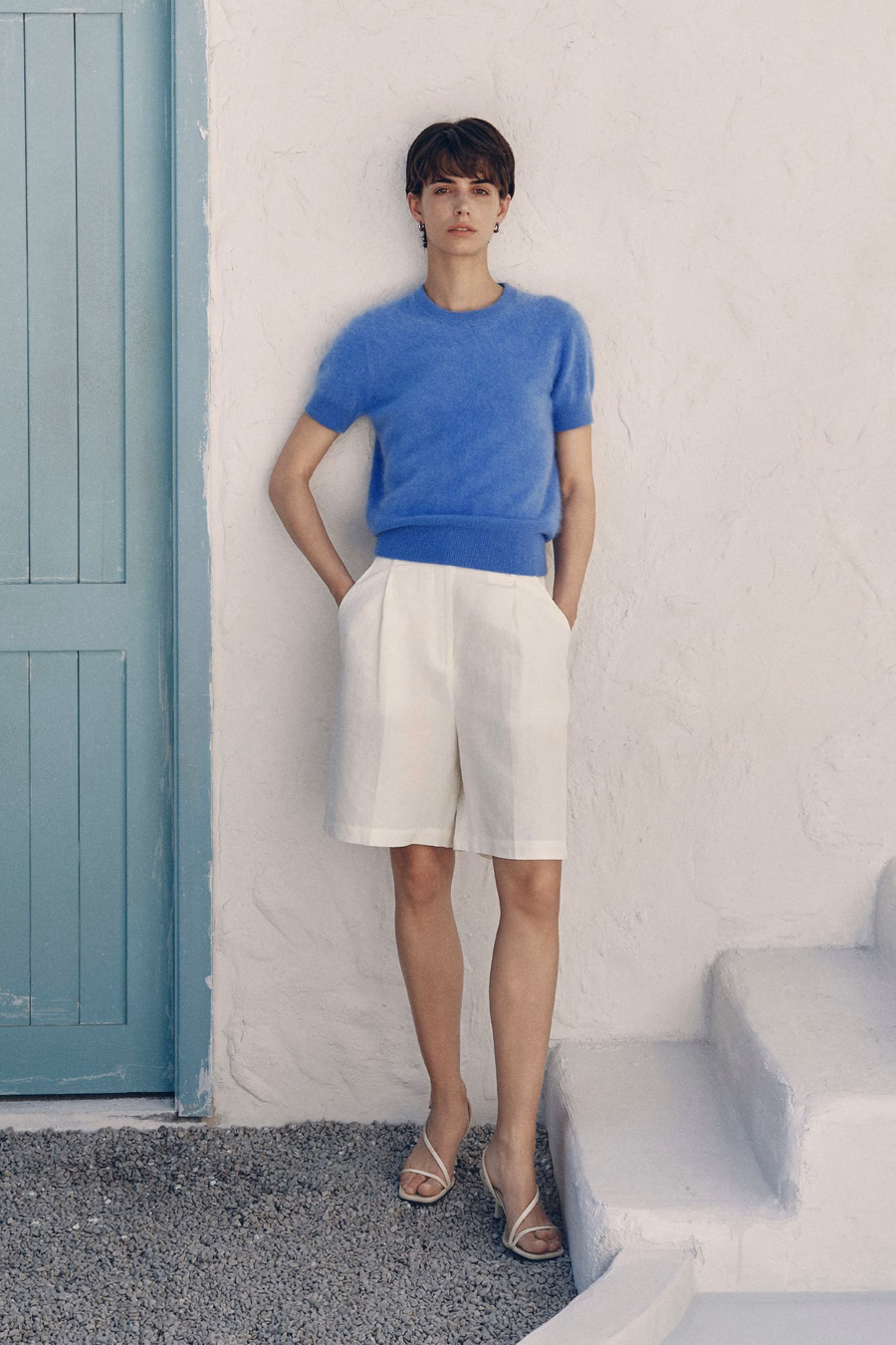 Maglione in Cashmere Spazzolato a Maniche Corte