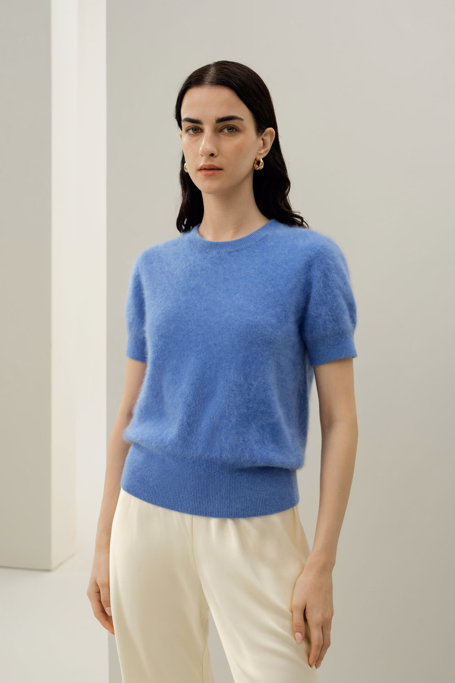 Maglione in Cashmere Spazzolato a Maniche Corte