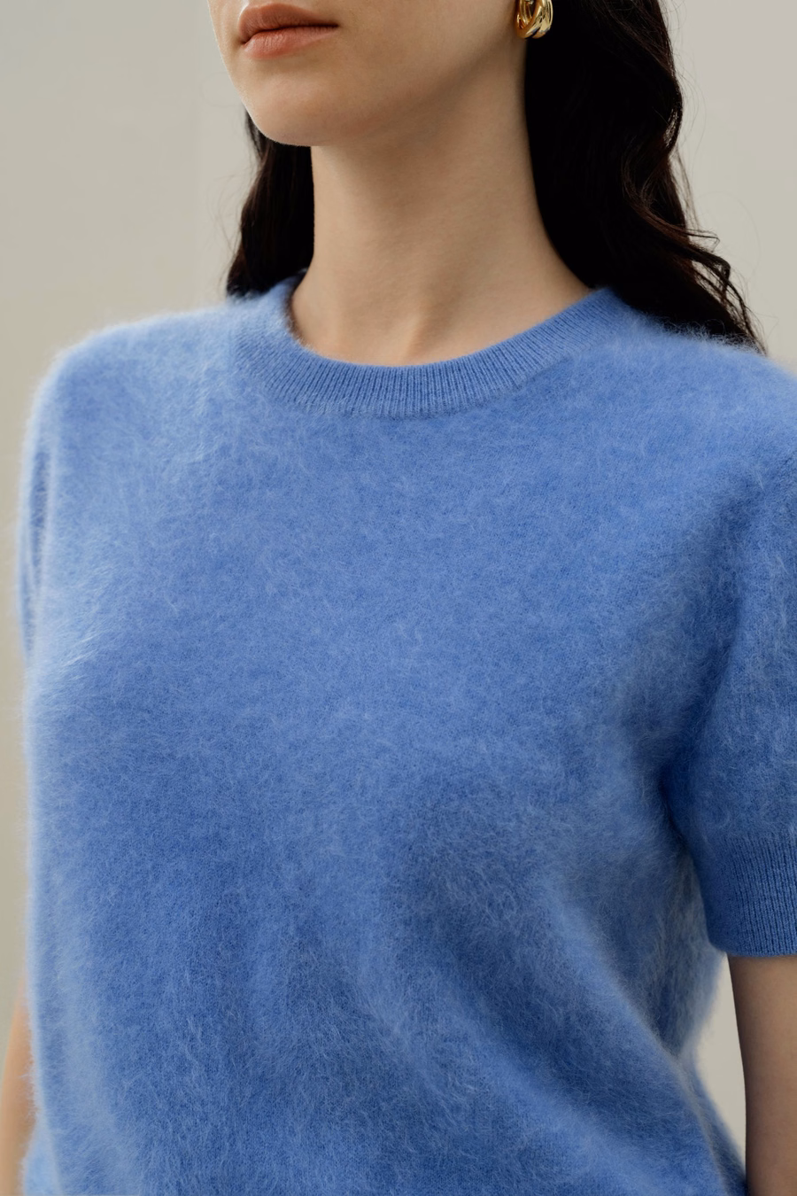 Maglione in Cashmere Spazzolato a Maniche Corte