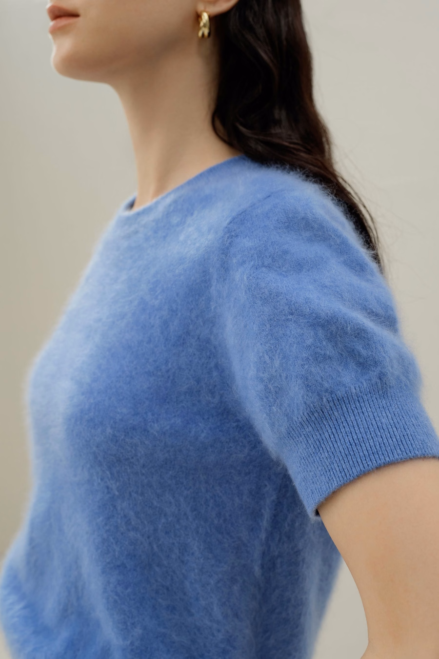 Maglione in Cashmere Spazzolato a Maniche Corte