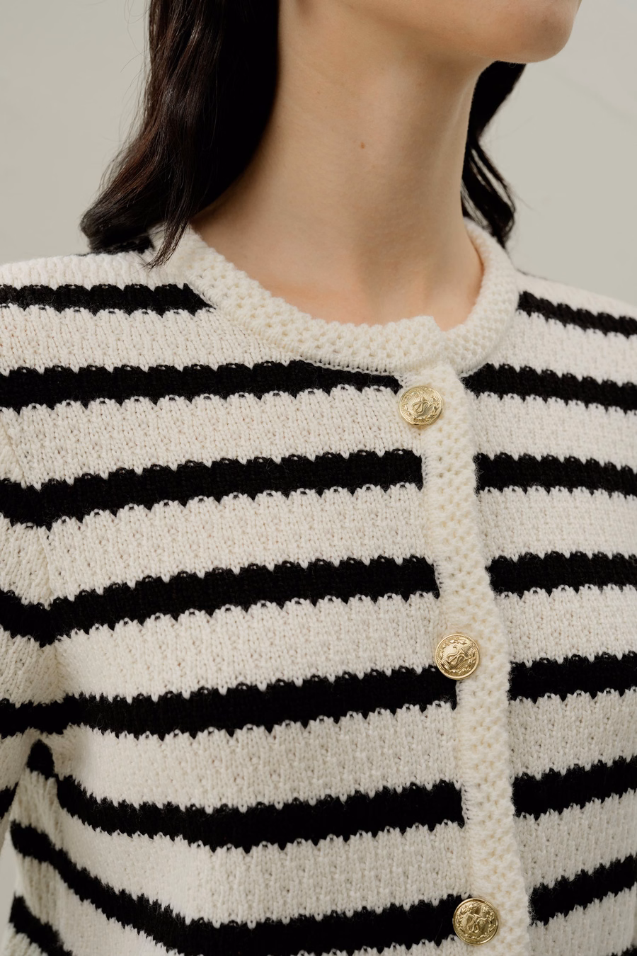 Cardigan in lana lavorato a maglia a righe