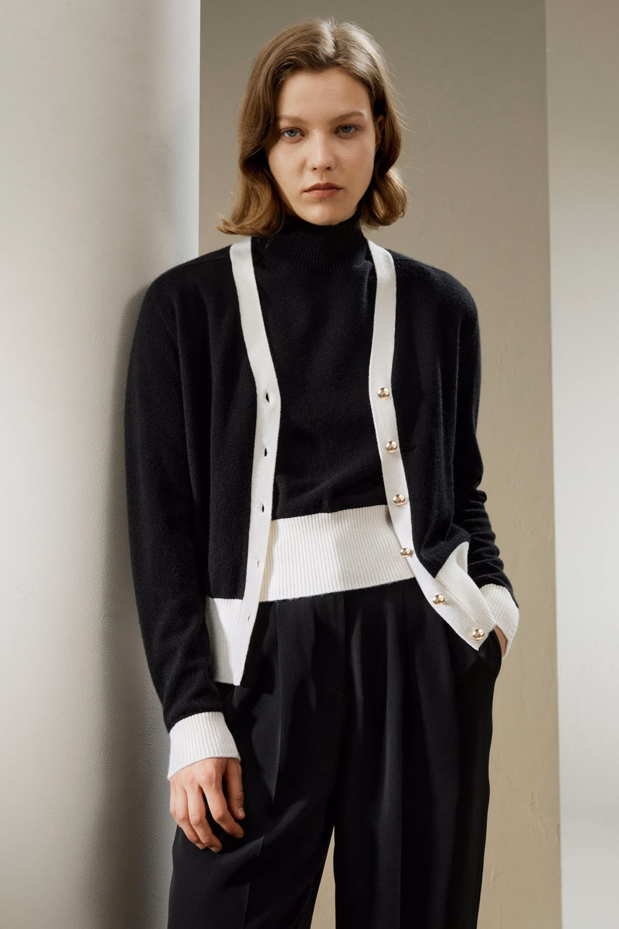 Cardigan in cashmere Gemini con orlo a contrasto