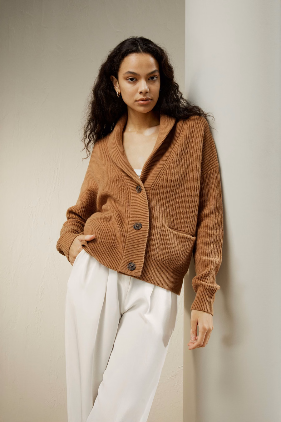 Cardigan con colletto a scialle in misto lana-cashmere