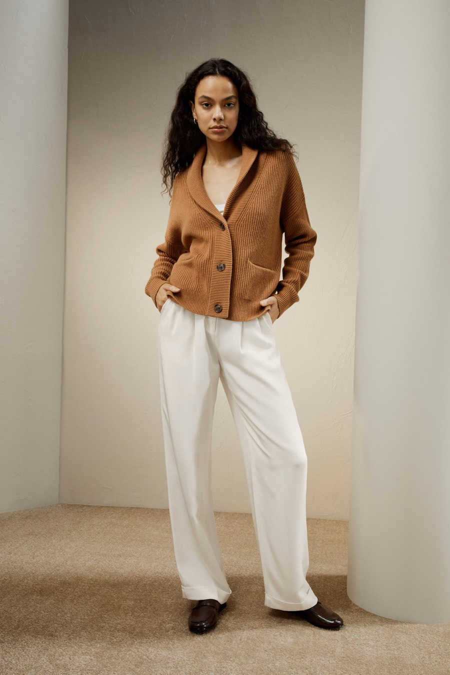 Cardigan con colletto a scialle in misto lana-cashmere