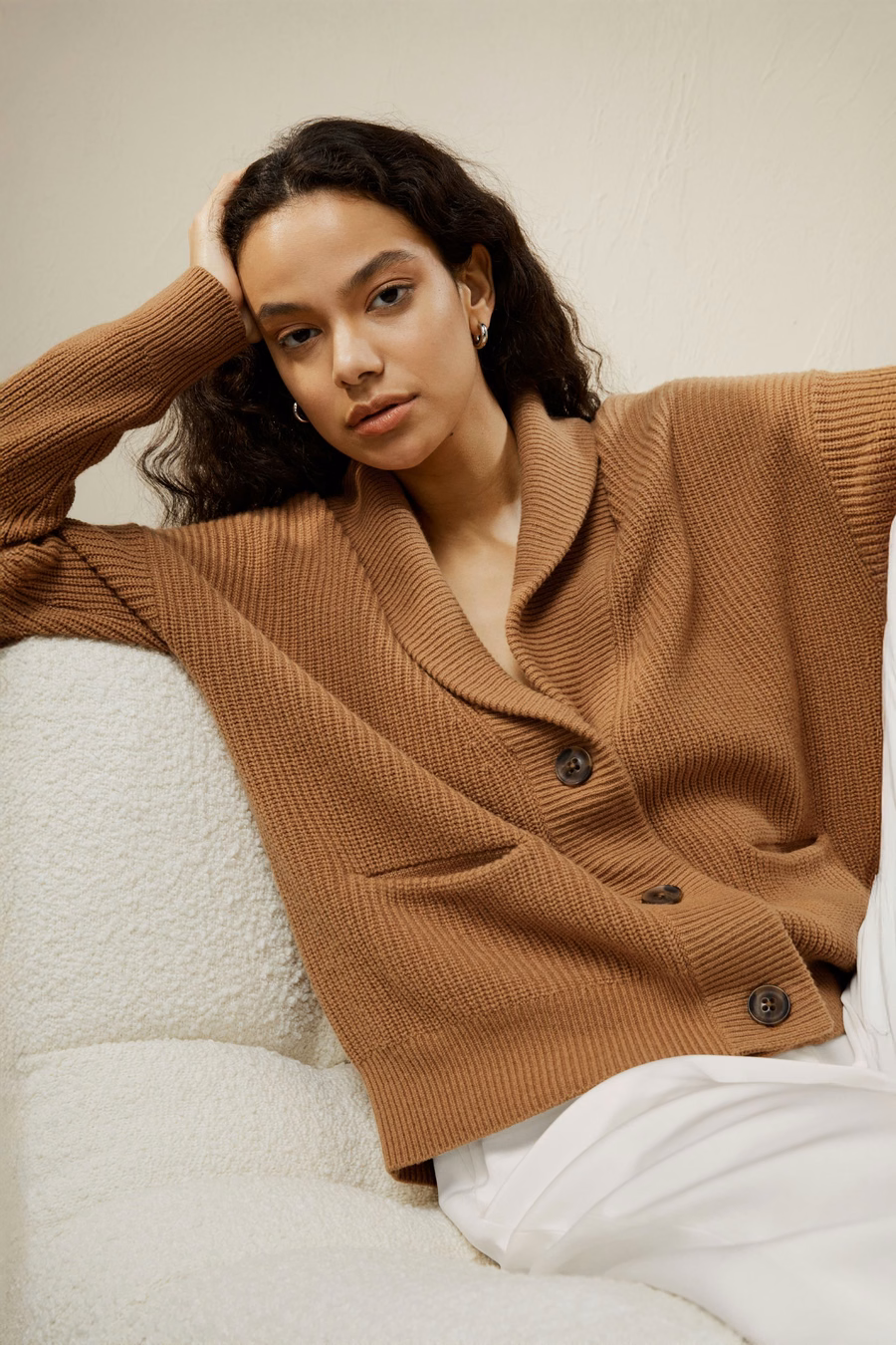Cardigan con colletto a scialle in misto lana-cashmere