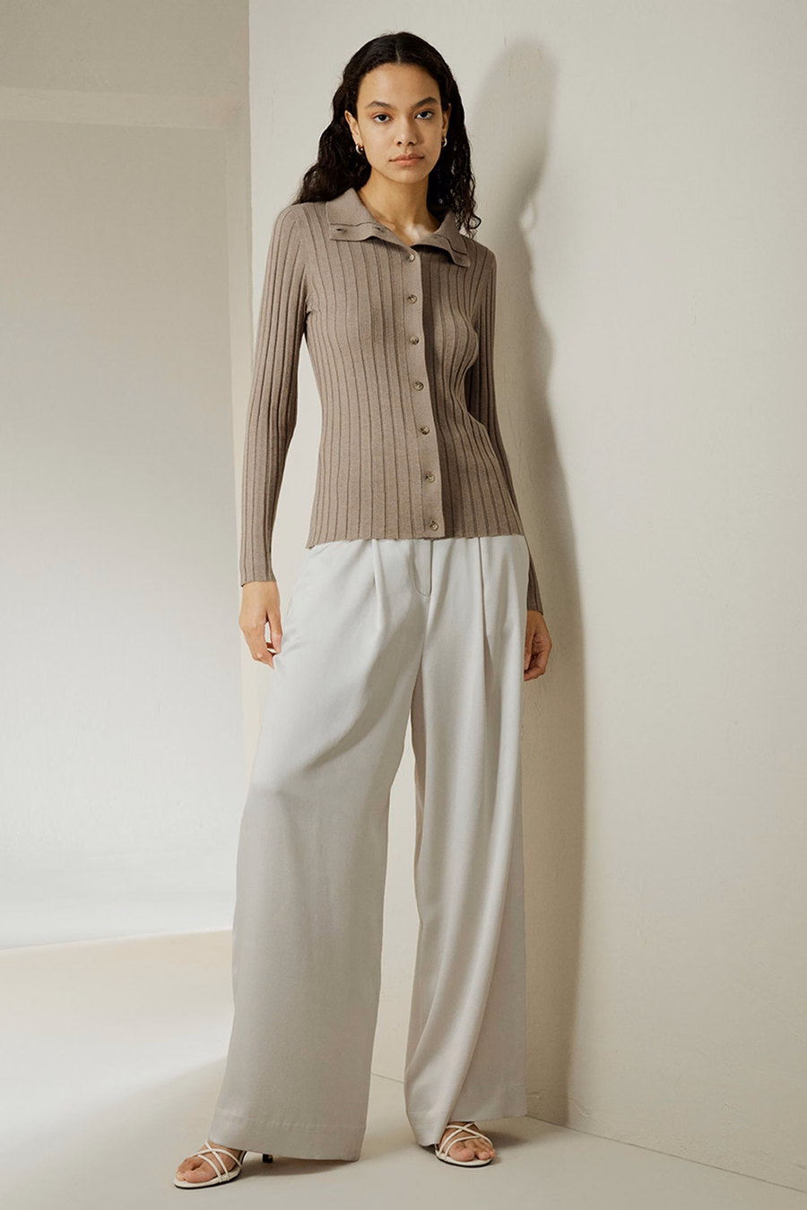 Cardigan in Mistura di Seta e Cashmere a Coste
