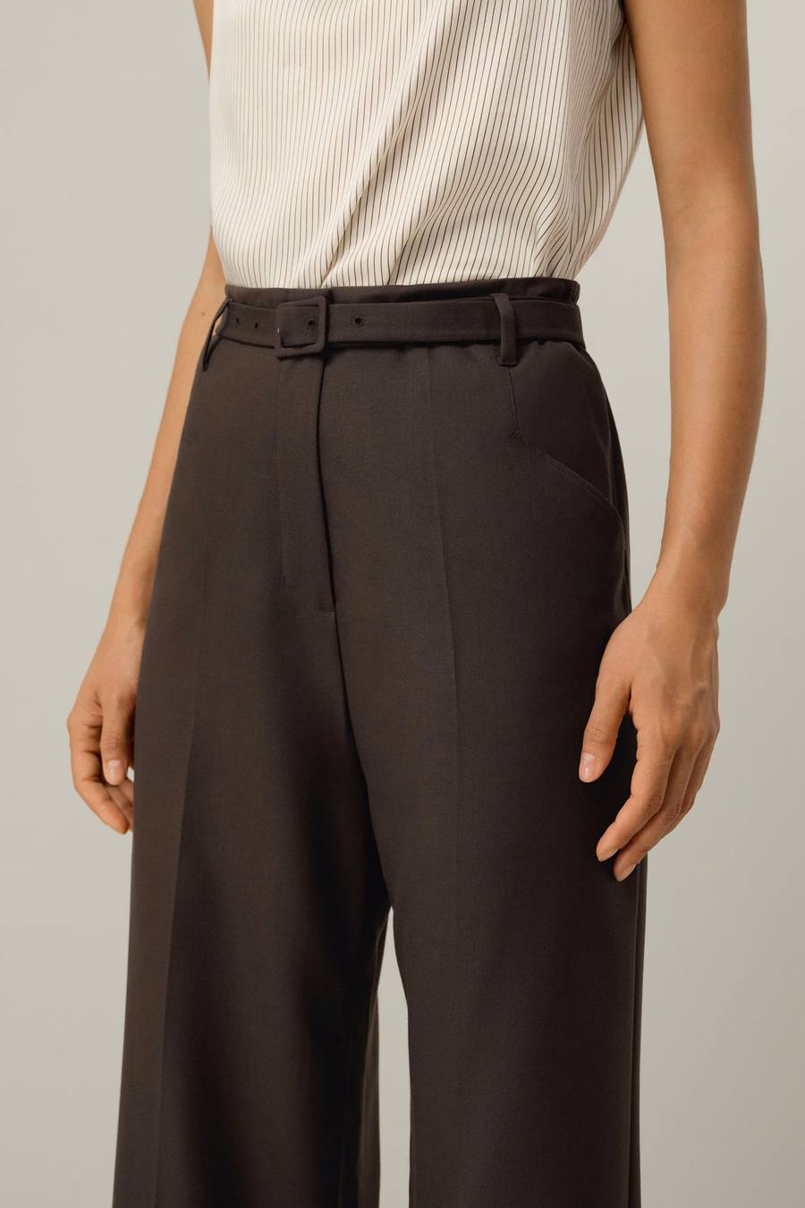 Pantaloni a gamba larga in seta e lana a vita alta