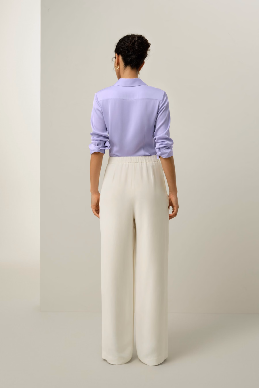 Pantaloni a gamba larga in seta crepe pesante