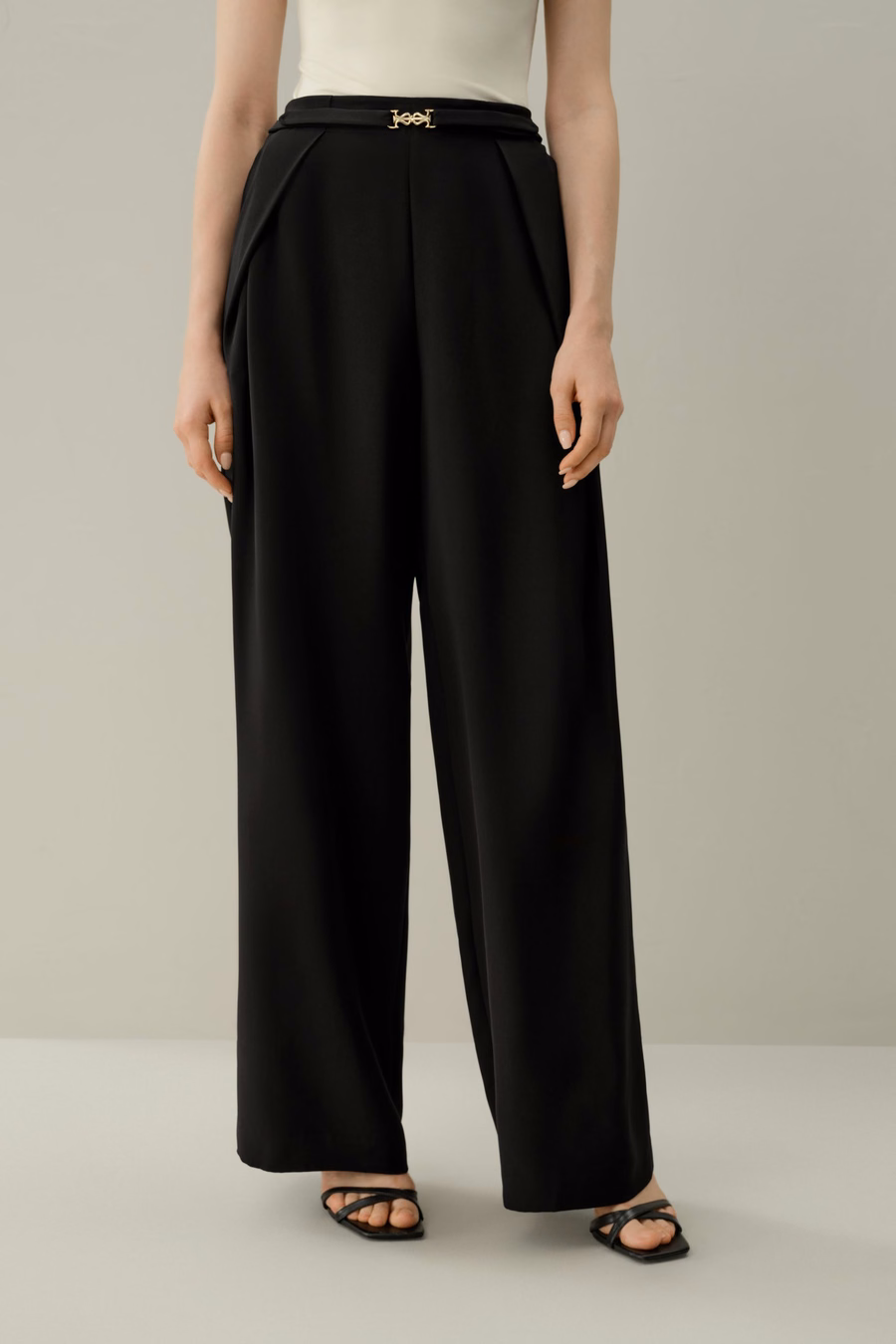 Pantaloni a gamba larga in crepe pesante elastico