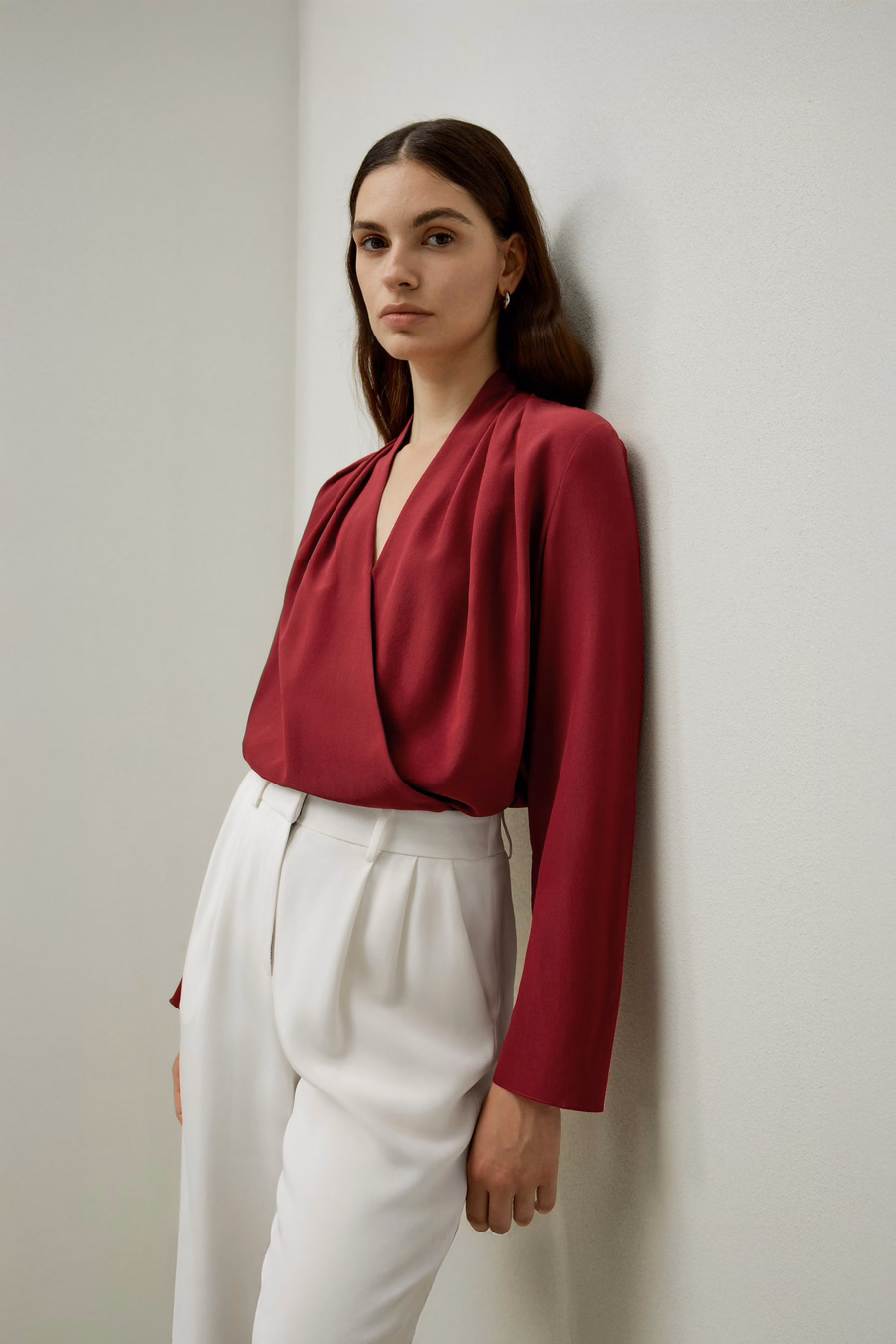 Blusa a maniche lunghe in Crêpe de Chine di seta