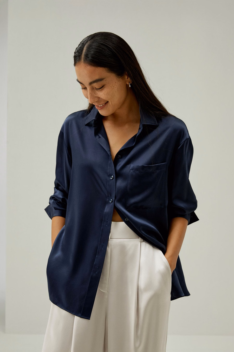 Camicia in seta con colletto alla francese casual