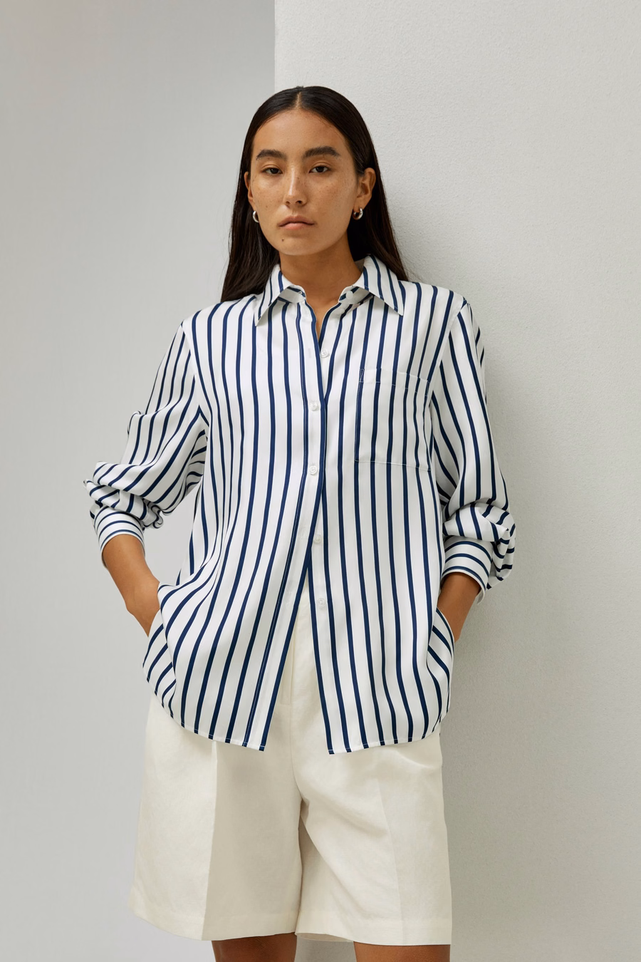 Camicia in seta Palma a righe oversize