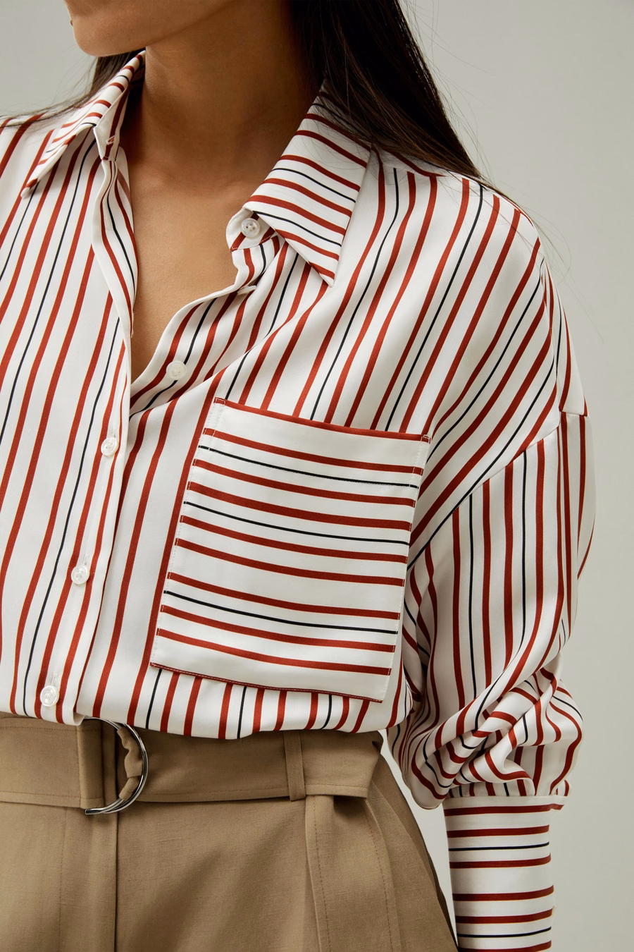 Camicia oversize a righe in seta twill