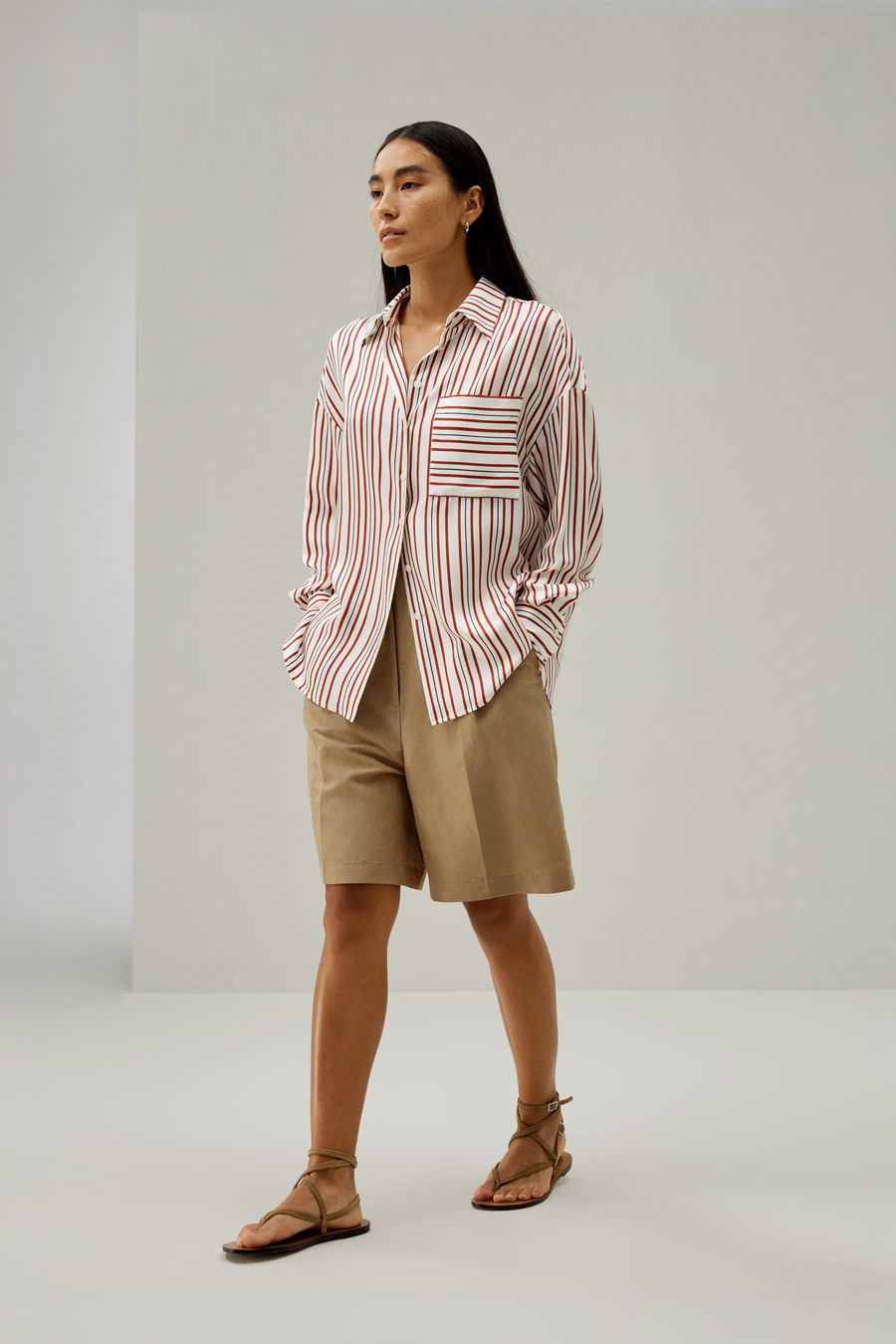 Camicia oversize a righe in seta twill
