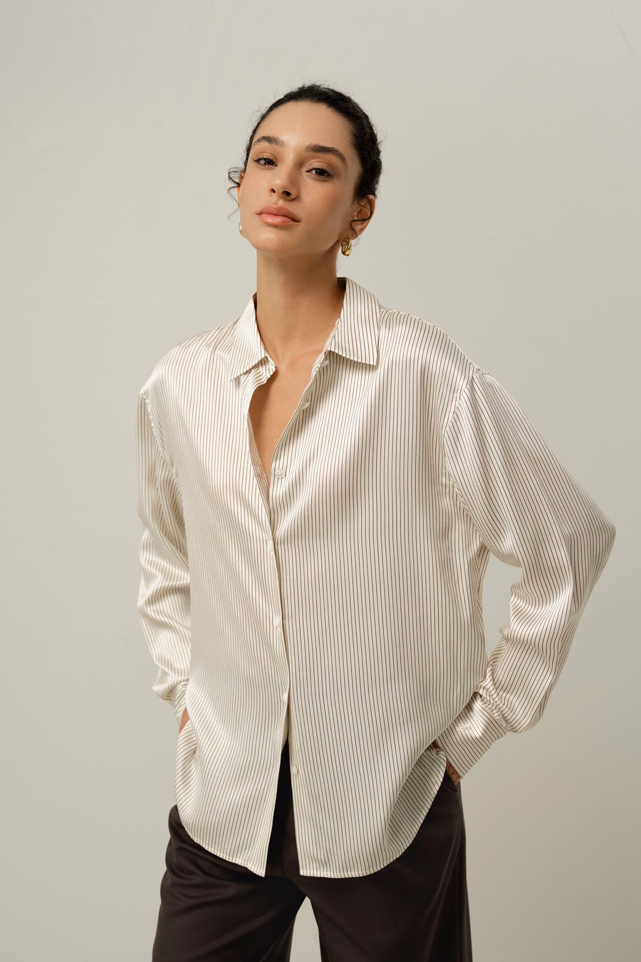 Camicia in seta charmeuse a righe