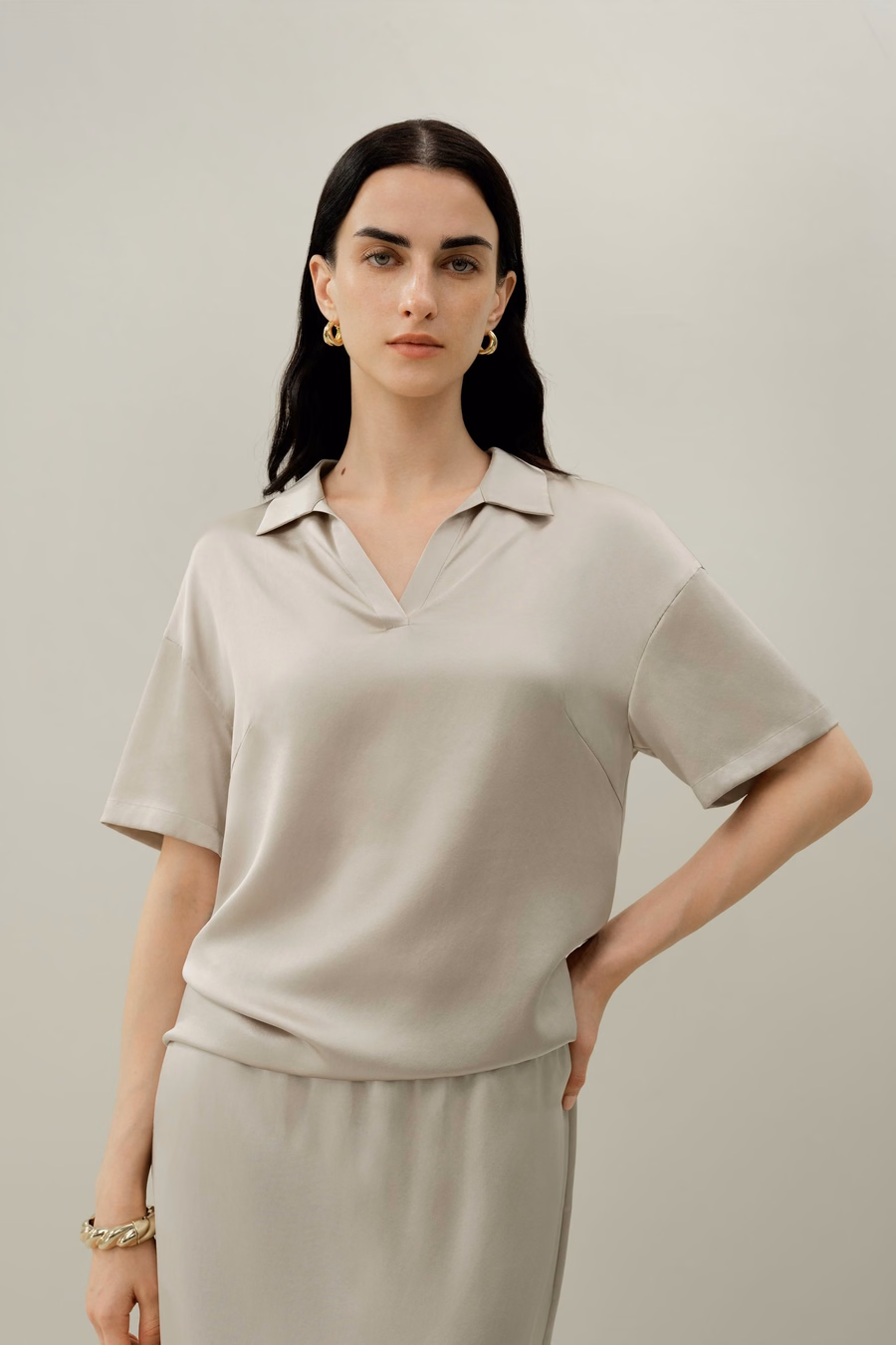 Top Polo in Seta Charmeuse Lavabile