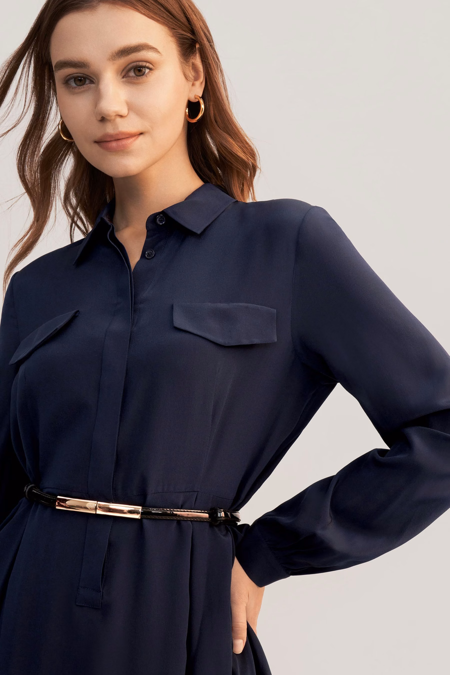 Abito di Seta Retro a Maniche Lunghe per Donna