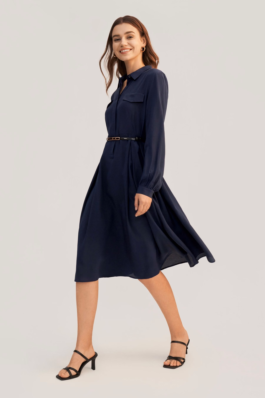 Abito di Seta Retro a Maniche Lunghe per Donna