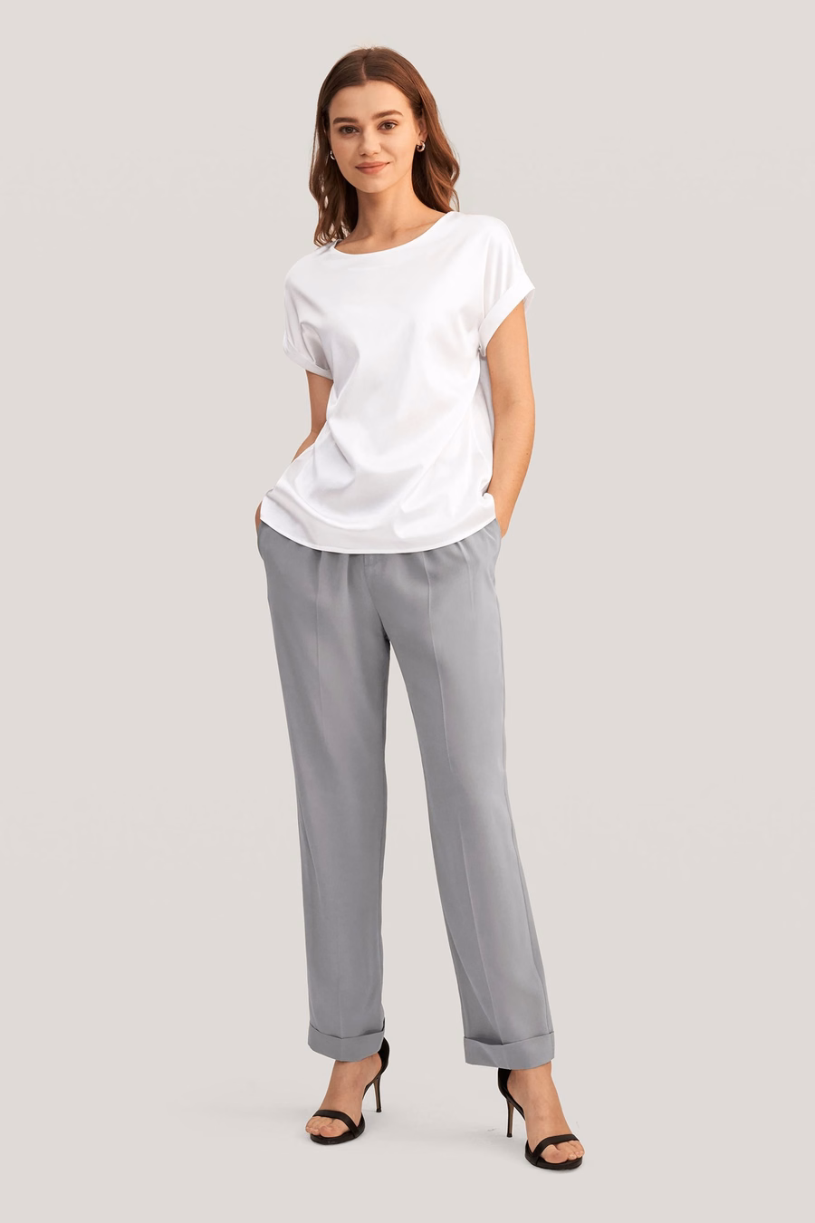 Pantaloni in Seta Tapered Con Inserto