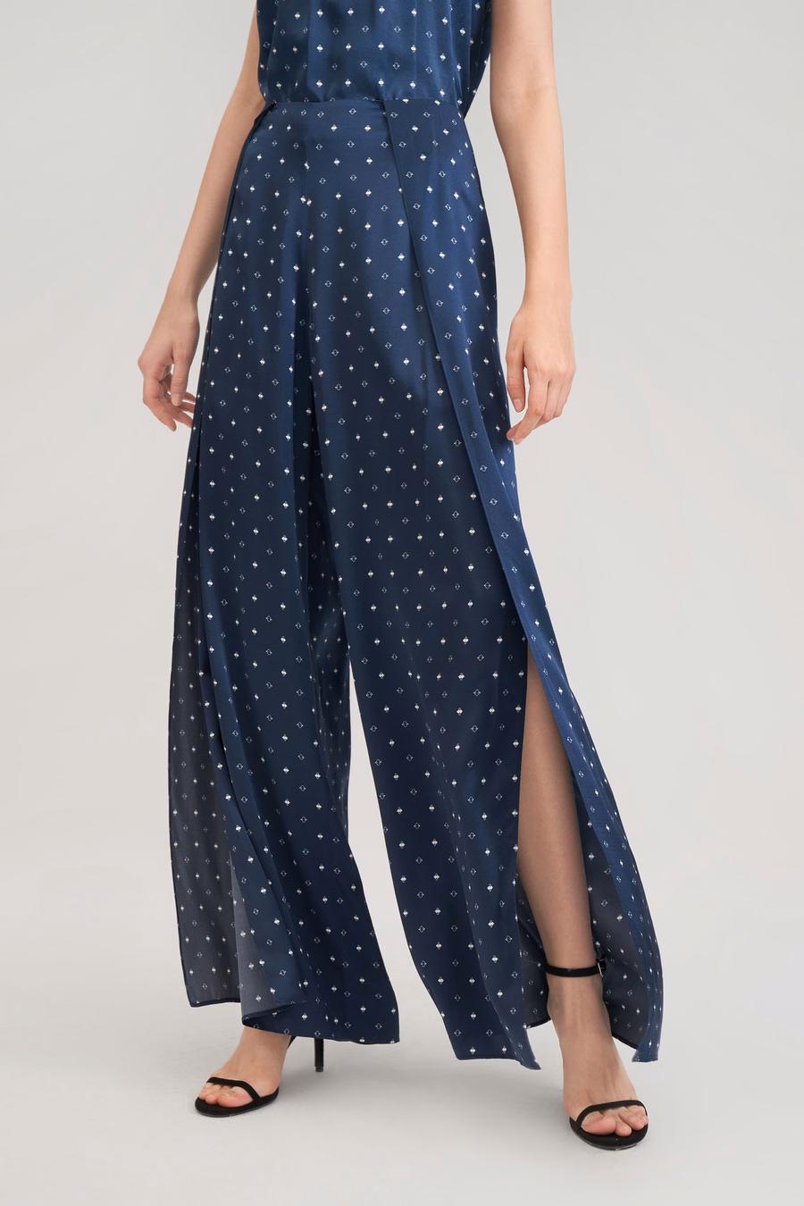 Pantaloni in seta ginkgo a gamba larga