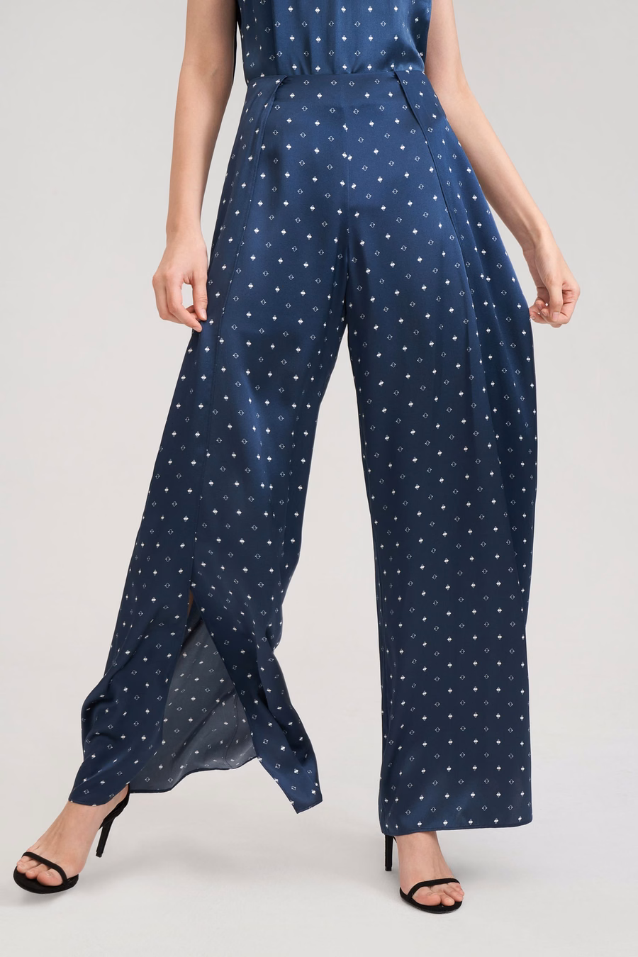 Pantaloni in seta ginkgo a gamba larga