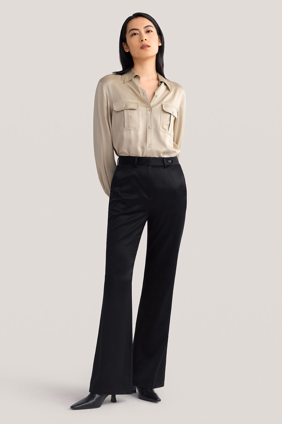 Camicia in seta sandwashed con epaulettes
