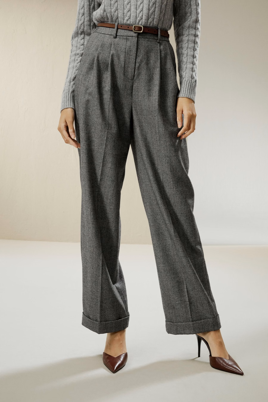 Pantaloni da completo in flanella di lana a gamba larga