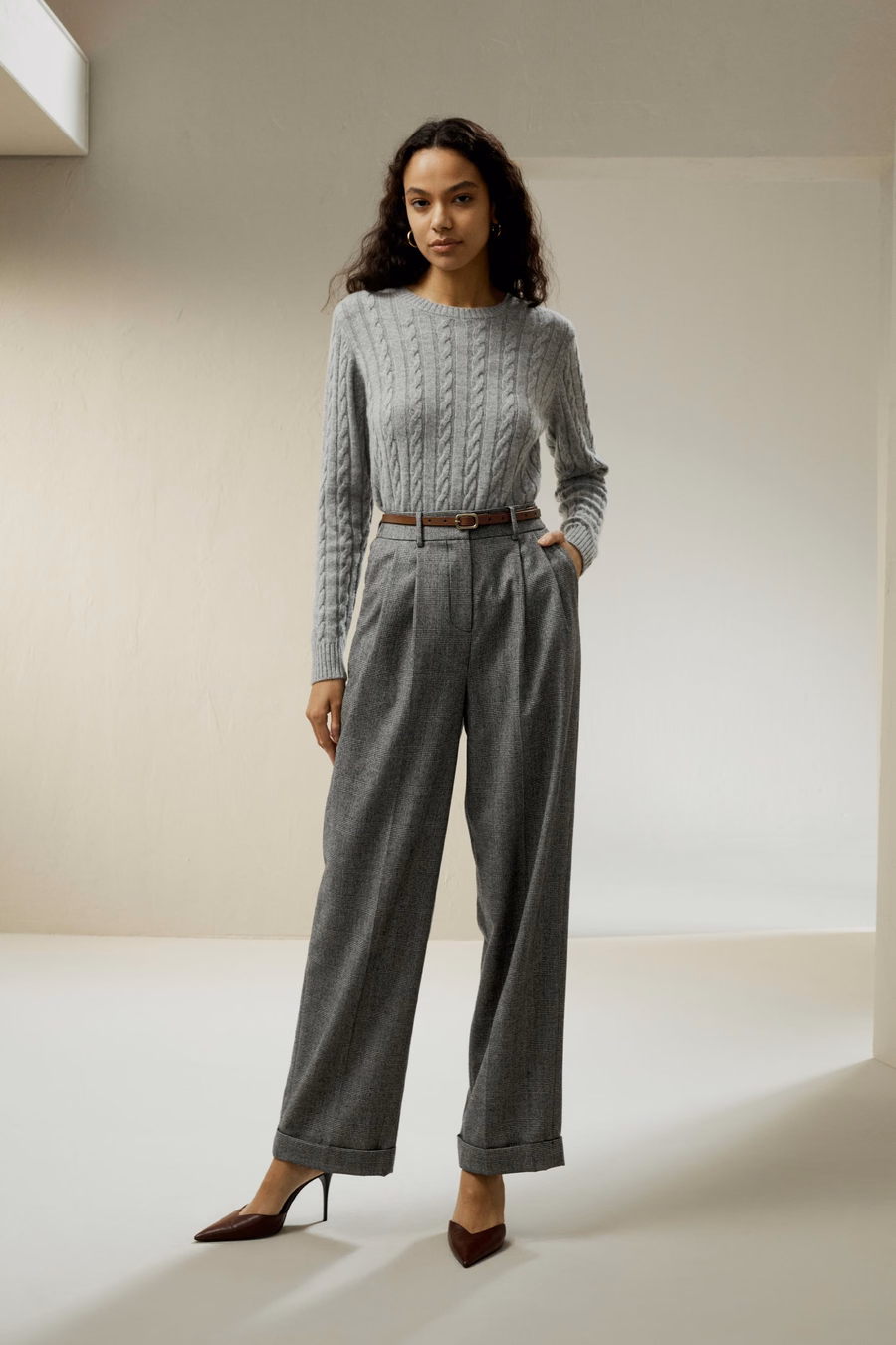 Pantaloni da completo in flanella di lana a gamba larga