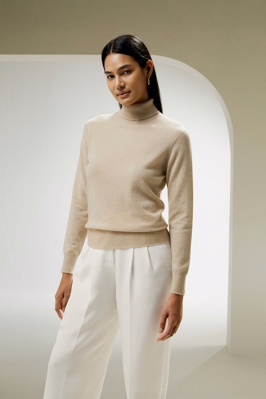 Maglione a collo alto in cashmere puro