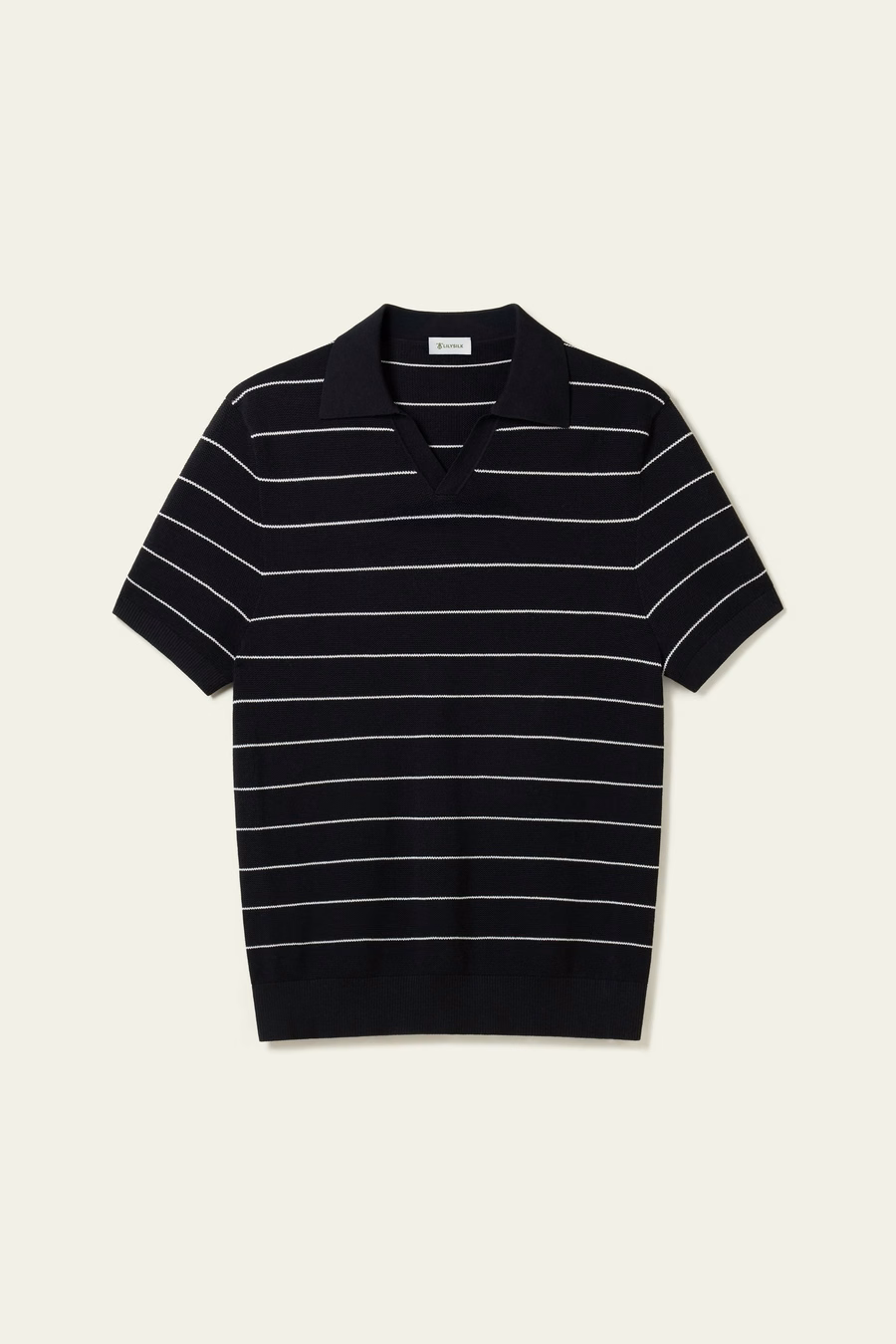 Polo a V in seta e cotone a righe