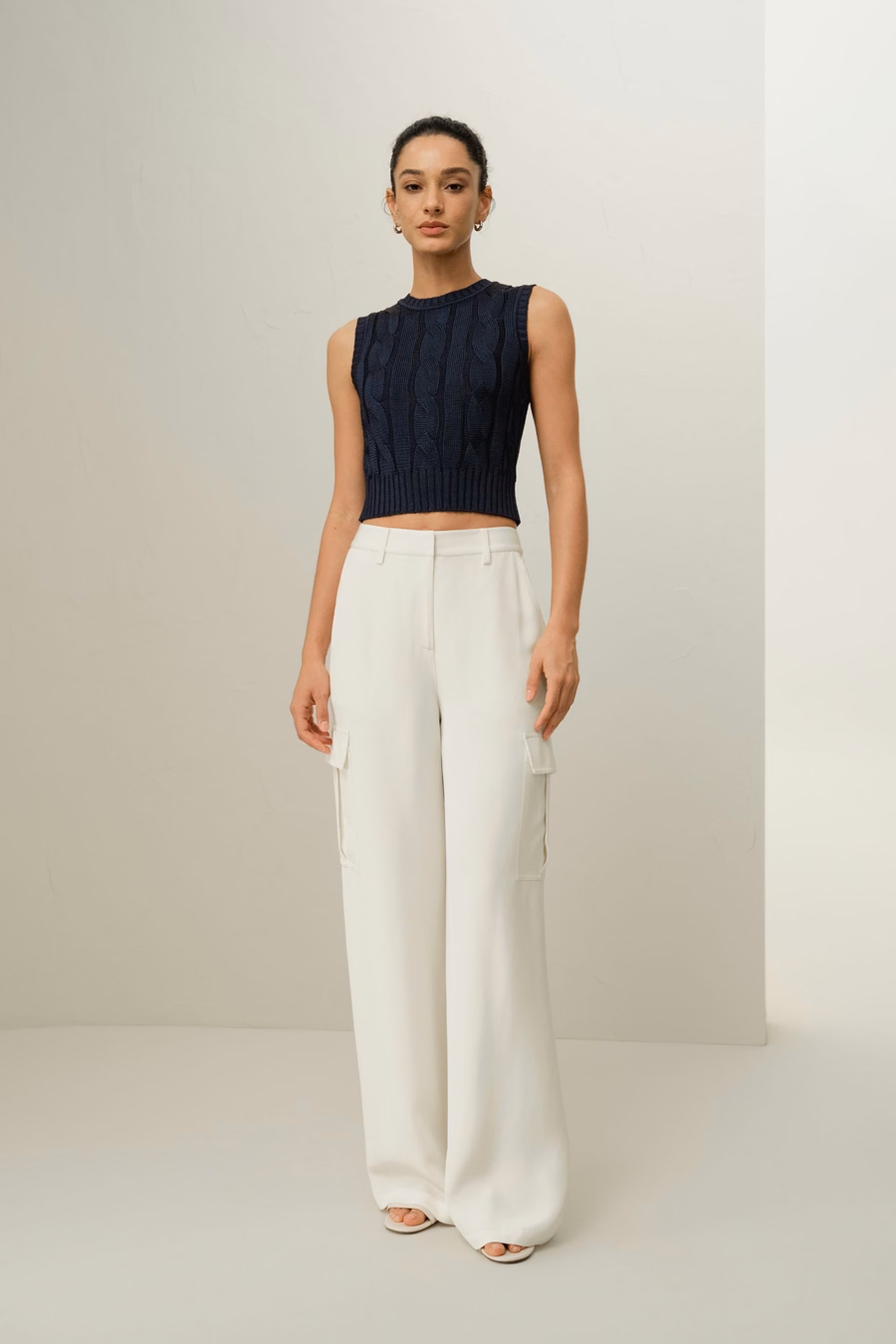 Pantaloni Cargo in Crepe di Seta Bianca