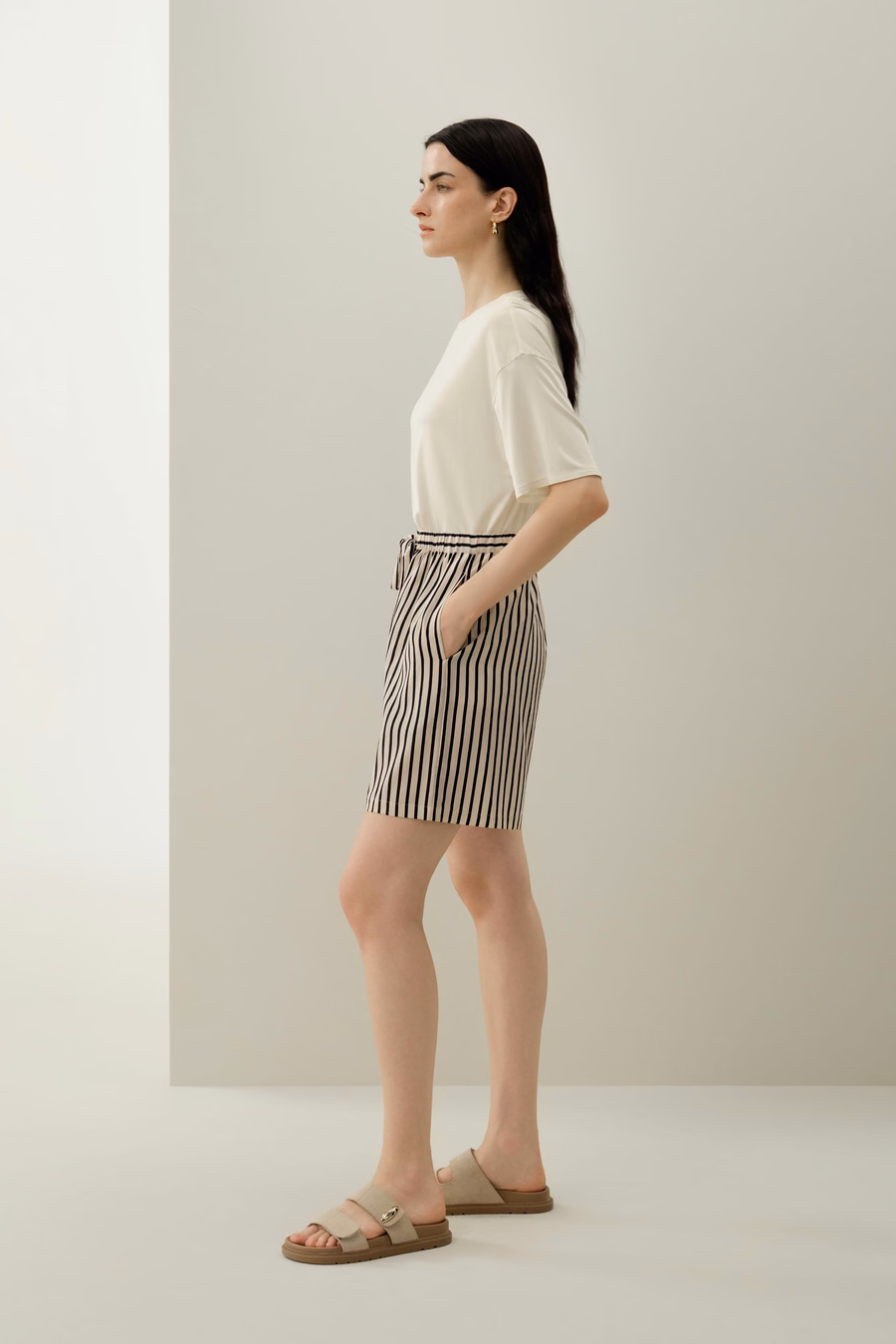 Shorts di seta a righe