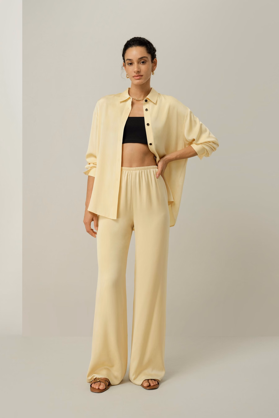 Camicia oversize in doppio georgette elasticizzato