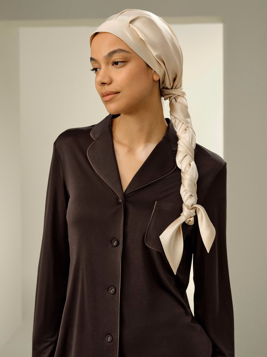 Cappello per capelli a treccia in seta con nastro